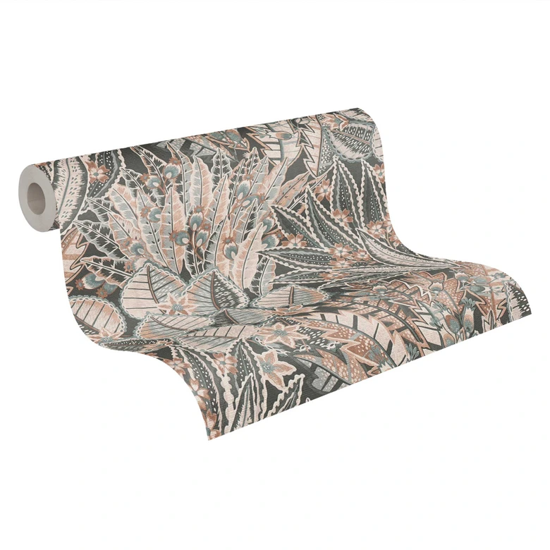 Designer vliesbehang met botanische print in grijstinten - elegant wandontwerp 
