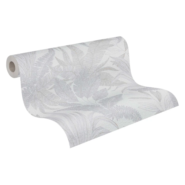 Papier peint avec un délicat motif de feuilles en gris et blanc - papier peint d'inspiration naturelle 
