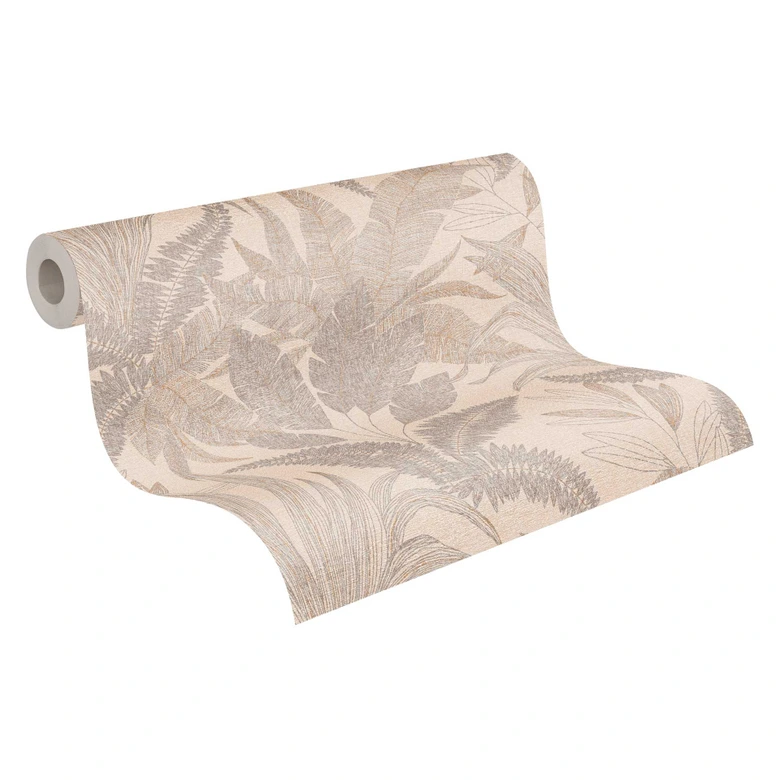 Papier peint design en molleton avec de fines feuilles en beige-crème - papier peint élégant 
