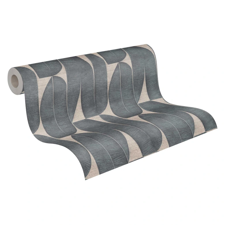 Papier peint intissé design avec motif de feuilles en gris foncé - papier peint abstrait avec texture 