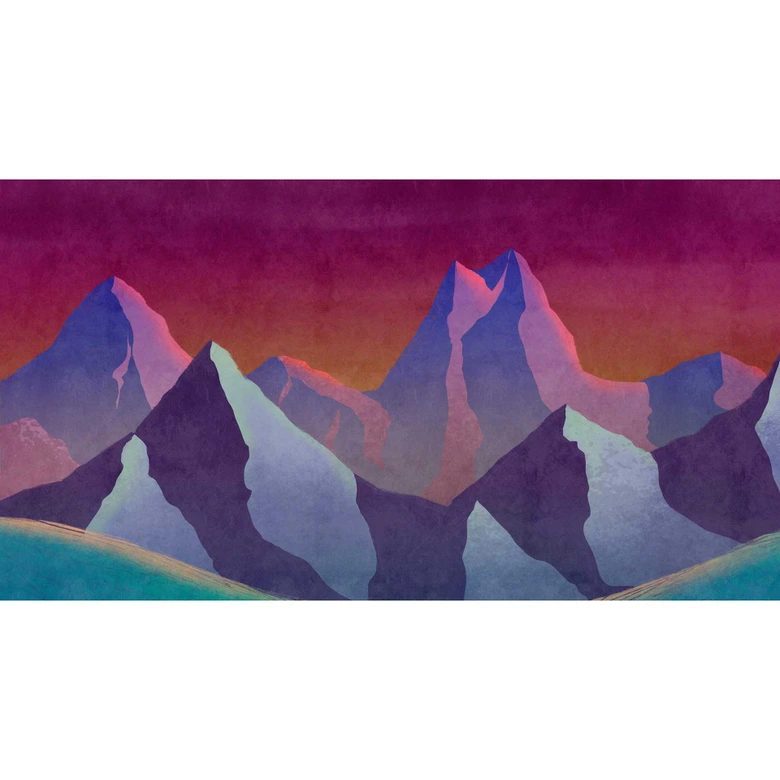 Berglandschaft Fototapete in Aquarellfarben - Vliestapete mit malerischem Sonnenuntergang 
