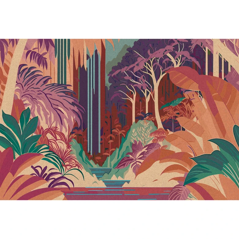 Art Deco jungle 3D fotobehang - prachtige kleuren in retro stijl vliesbehang 