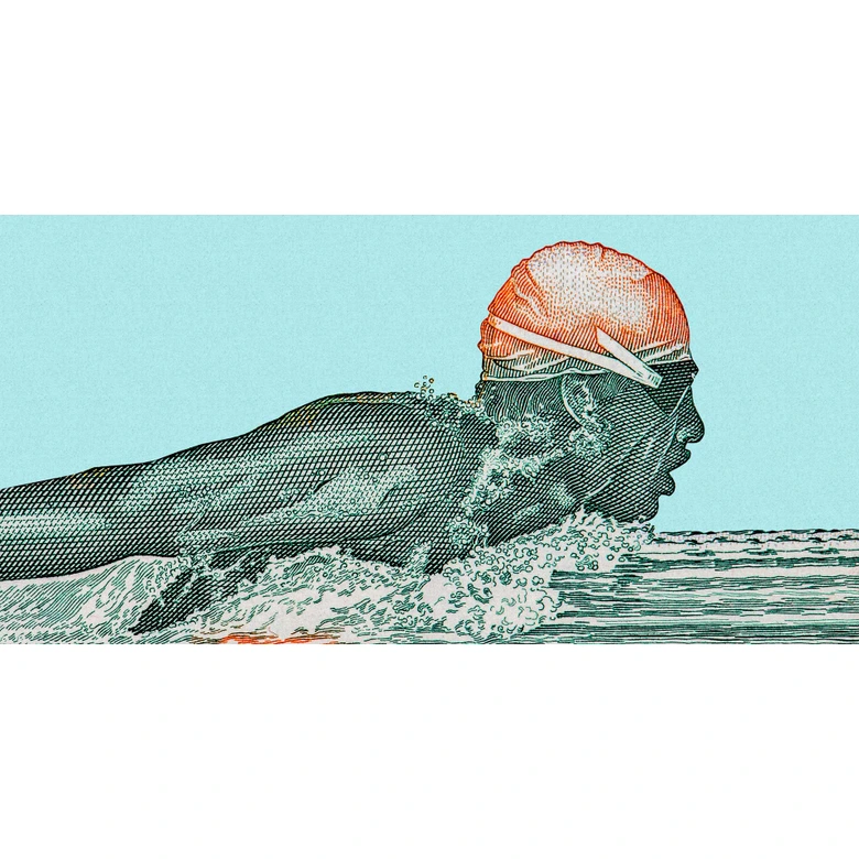 Fototapete Schwimmerin Retro - Grafische Vliestapete im Stil der 20er Jahre 