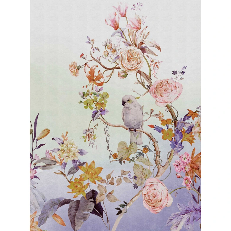 Florale Fototapete mit Vogelmotiv - Zarte Vliestapete im Aquarellstil 
