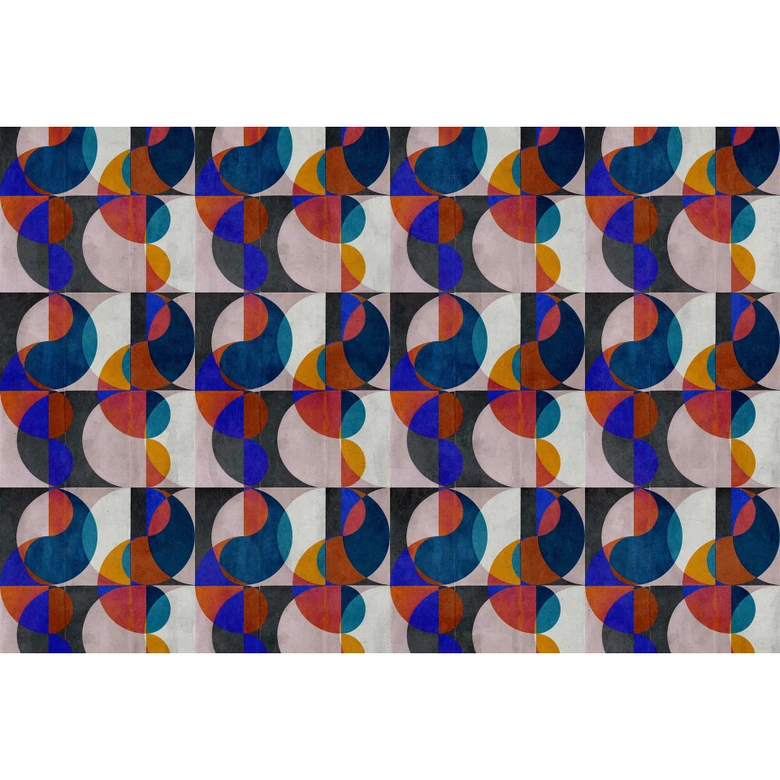 Retro Geometrische Fototapete in Blau und Orange - Stilvolle Vliestapete 