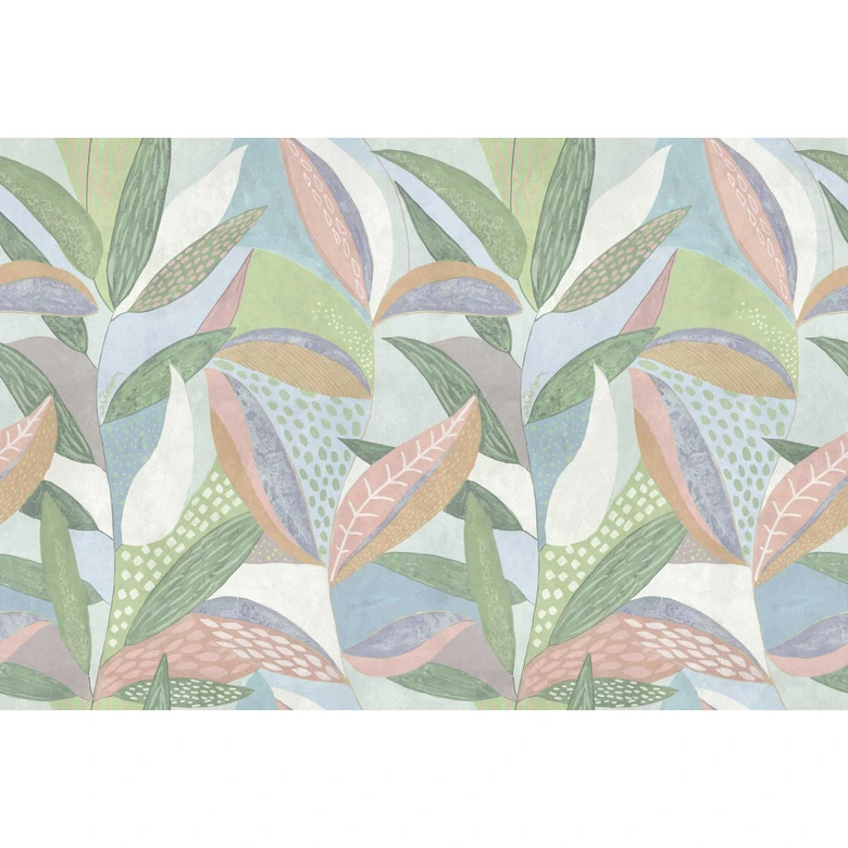 Stiliseret botanisk tapet i pastelfarver - moderne non-woven tapet 