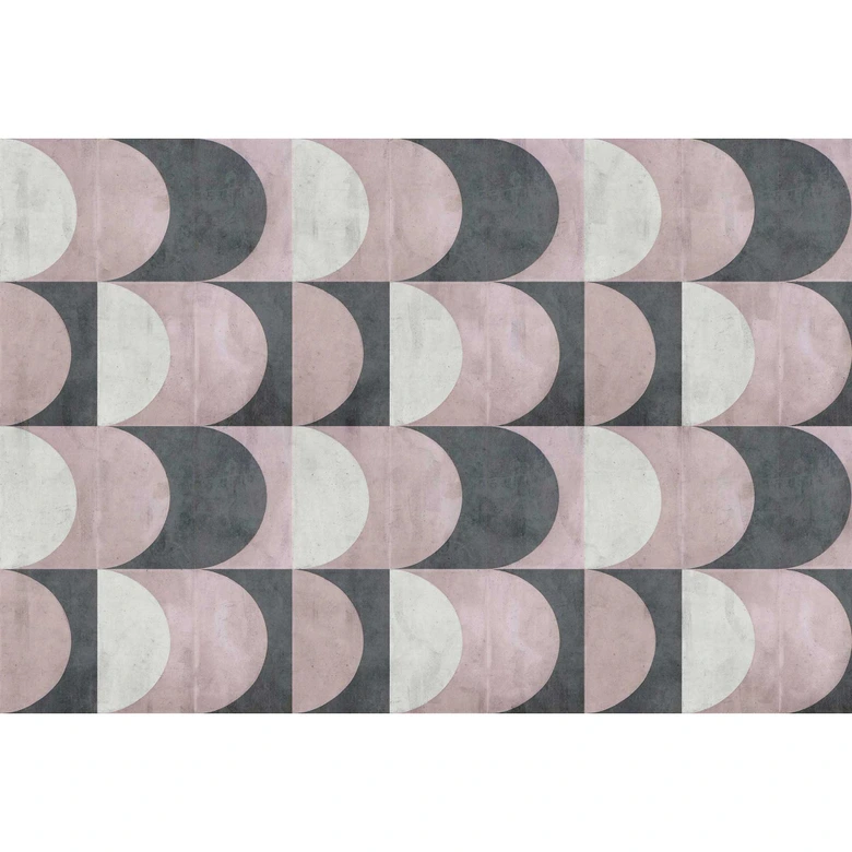 Geometrische Tapete in Kreisoptik - Rosa Grau - Moderne Vliestapete 