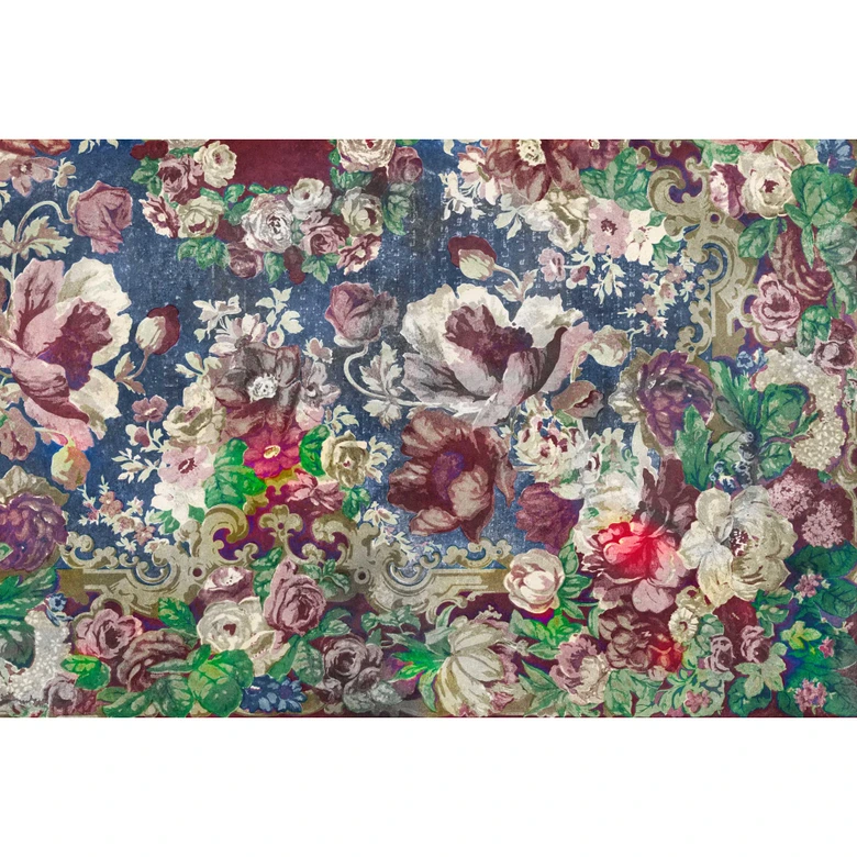 barok bloemen behang in koningsblauw - weelderig aquarel patroon 