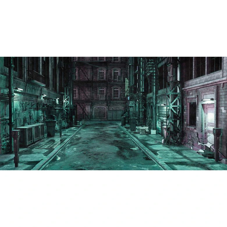 Fototapete Urbane Nachtszene - Mystisches Gassenmotiv in Kühlem Blau 