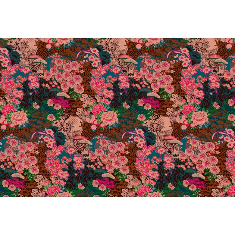 Fototapete Florale Blumenapete - Rosa Blüten auf Blumentapete - Vlies 