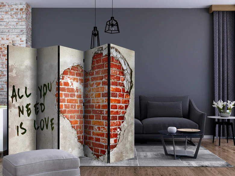 Paravent Séparation de pièce - L'amour est tout ce dont tu as besoin , 5 pièces - 225x172 cm 