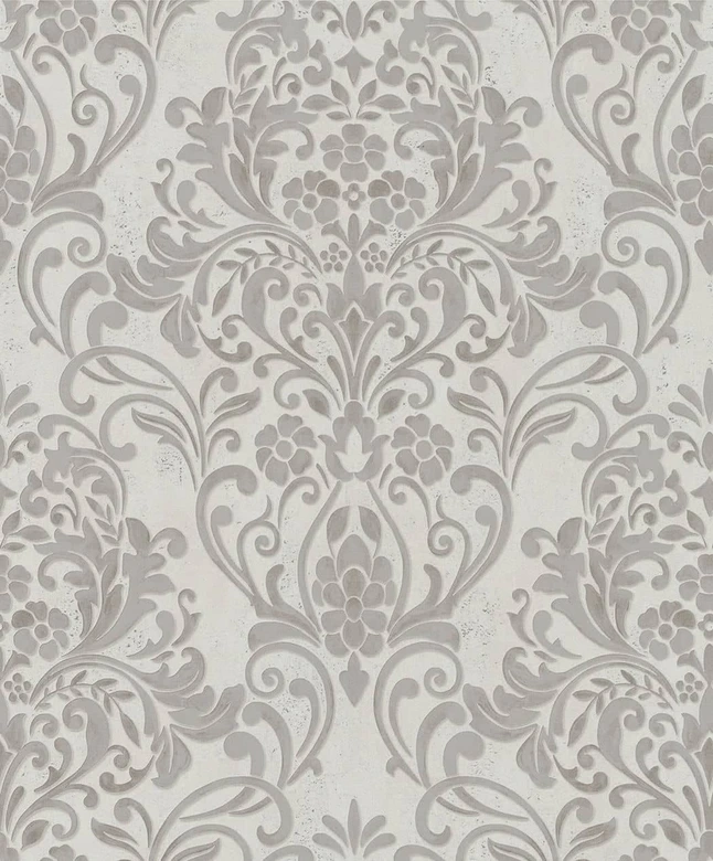 Vliestapete mit ornamentalem Damask-Motiv Grau Ornamental  