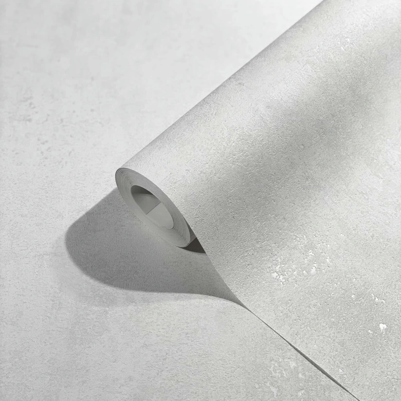 Non-woven tapet med let metallisk effekt i ensfarvet gråt strukturmønster  