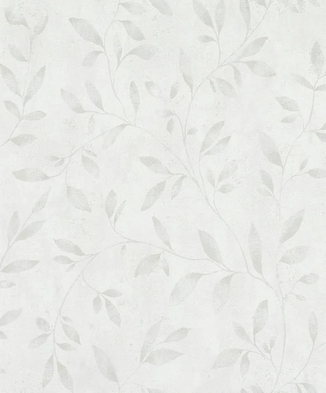 Vliestapete mit Blattmotiv und Metallic Effekt Weiß Floral  