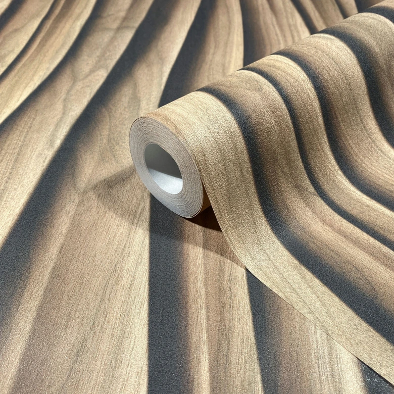 Vliestapete in braun 3D-Effekt Holzoptik Paneel Gewebestruktur Holz Modern  