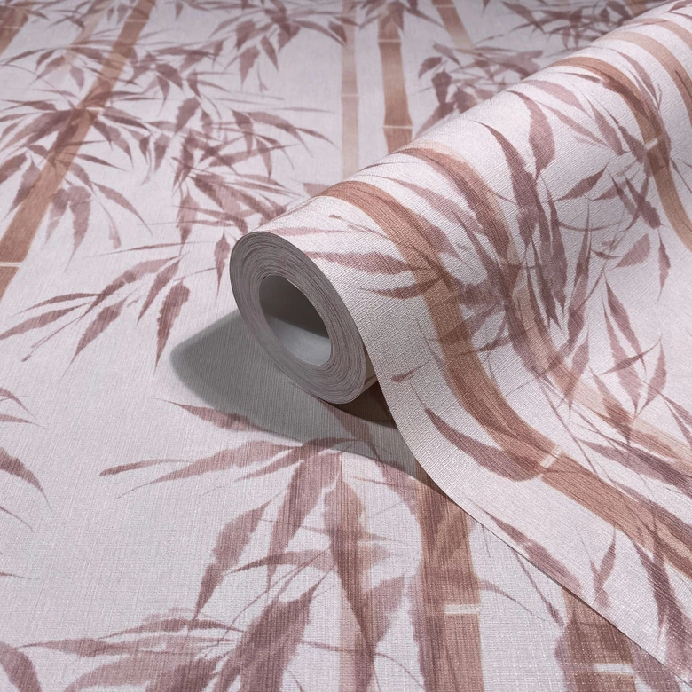 Vliestapete in beige, orange Bambus Blätter Floral Natur  