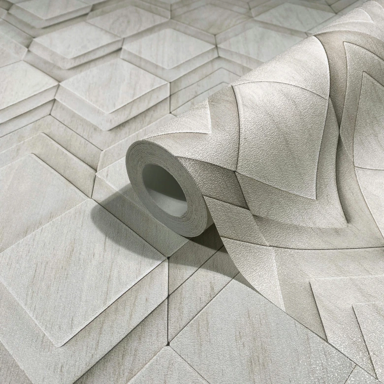 Vliestapete in weiß, grau Rauten Illusion 3D-Optik Modern  