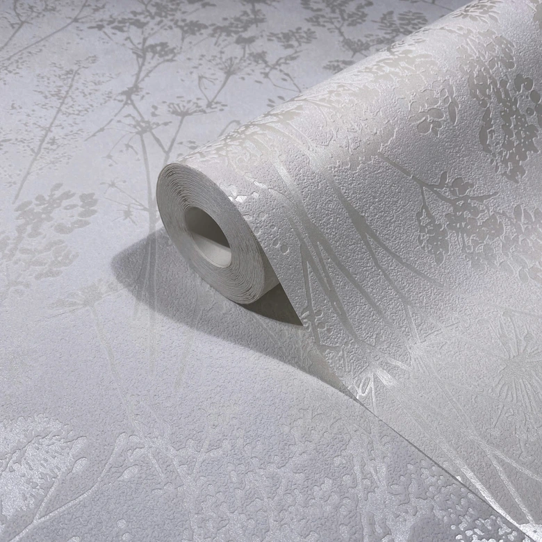 Papier peint intissé blanc motif feuilles floral nature  