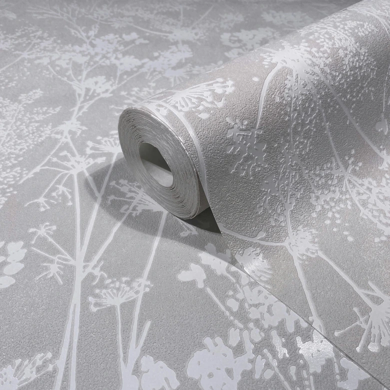Vliestapete in grau Blattmotiv Blätteroptik Floral Natur  