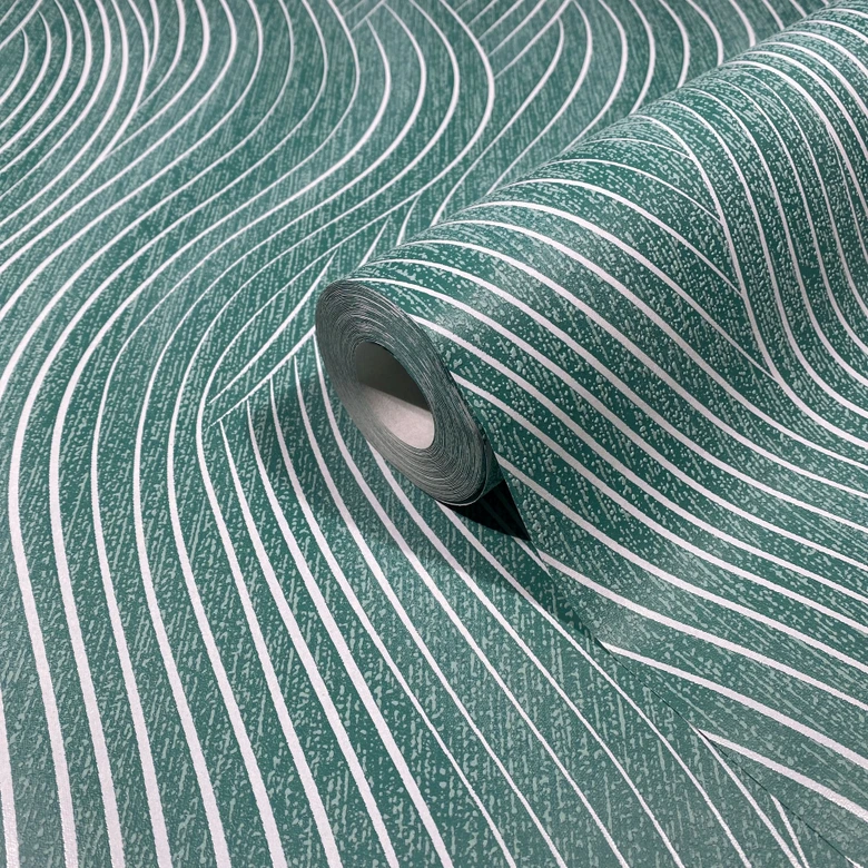 Vliestapete in grün, silber Wellenoptik Struktur Grafisch Modern  