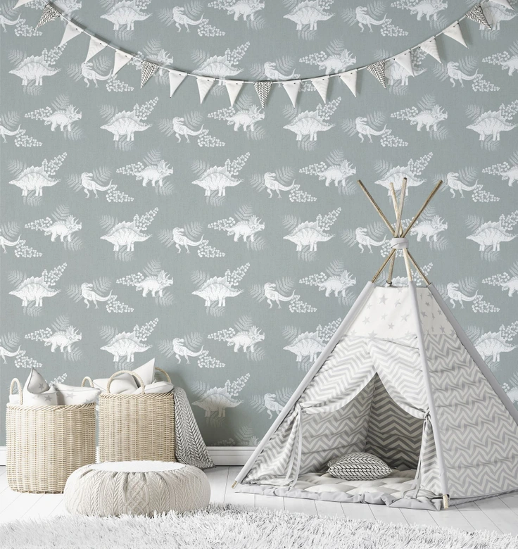 Kindertapete, Vliestapete mit Illustration Kids Walls grün, weiß  