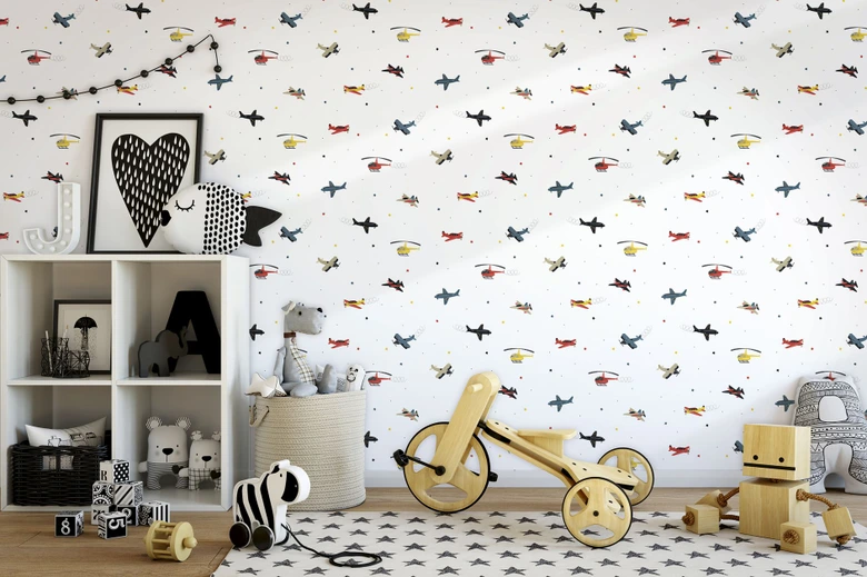 Kindertapete, Vliestapete mit Illustration Kids Walls weiß, bunt 