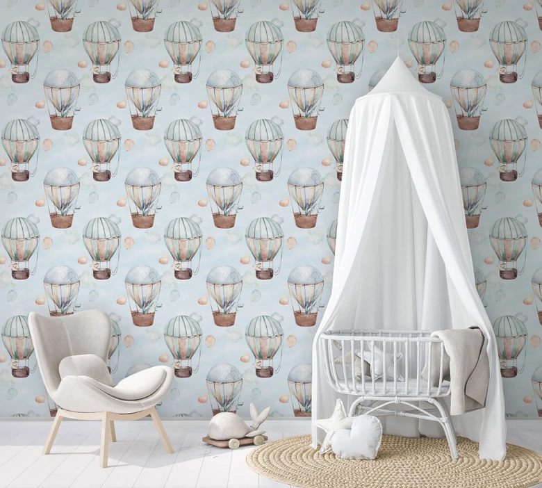 Kindertapete, Vliestapete mit Illustration Kids Walls blau, beige 