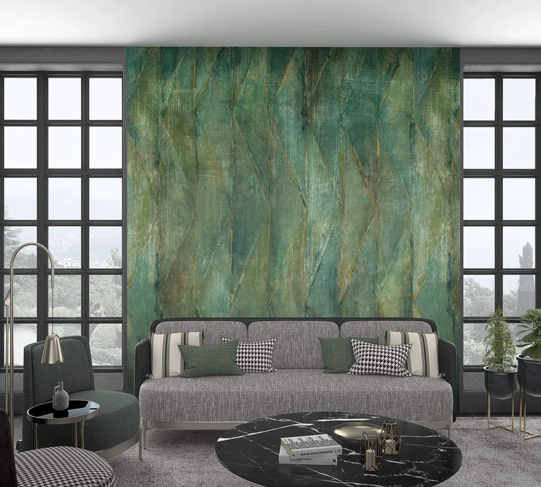 Fototapete mit grafischem Muster, Grün Struktur 3.40 x 2.12 m 