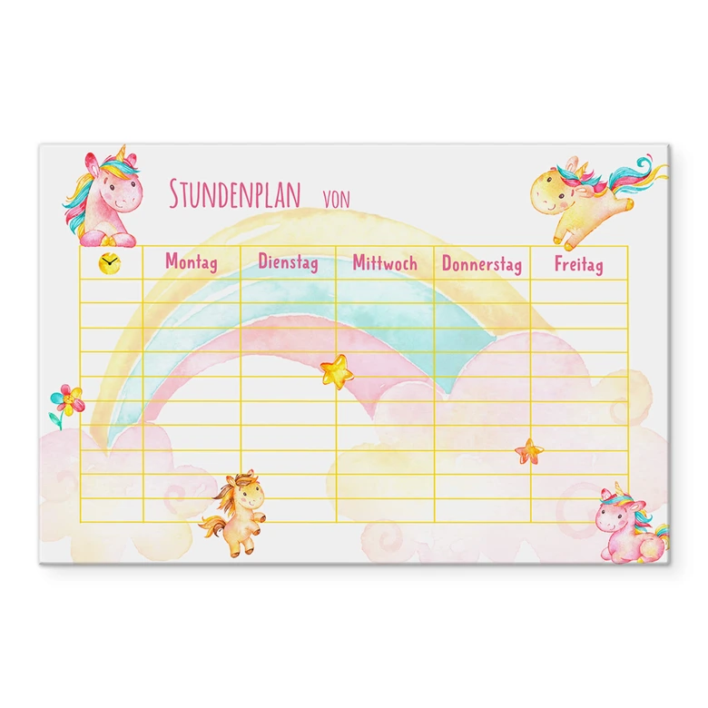 Acrylboard Memoboard Stundenplan Einhörner - transparent 