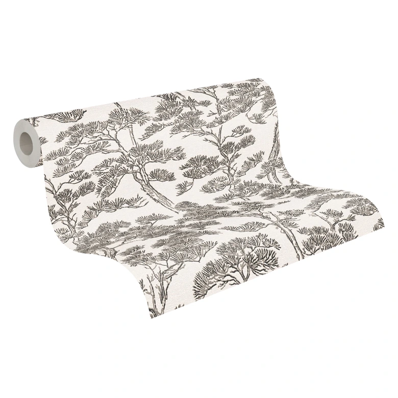 Vliestapete Lin Zen Branches weiß schwarz grau asiatisch - Bäume Waldtapete Äste Wohnzimmer 