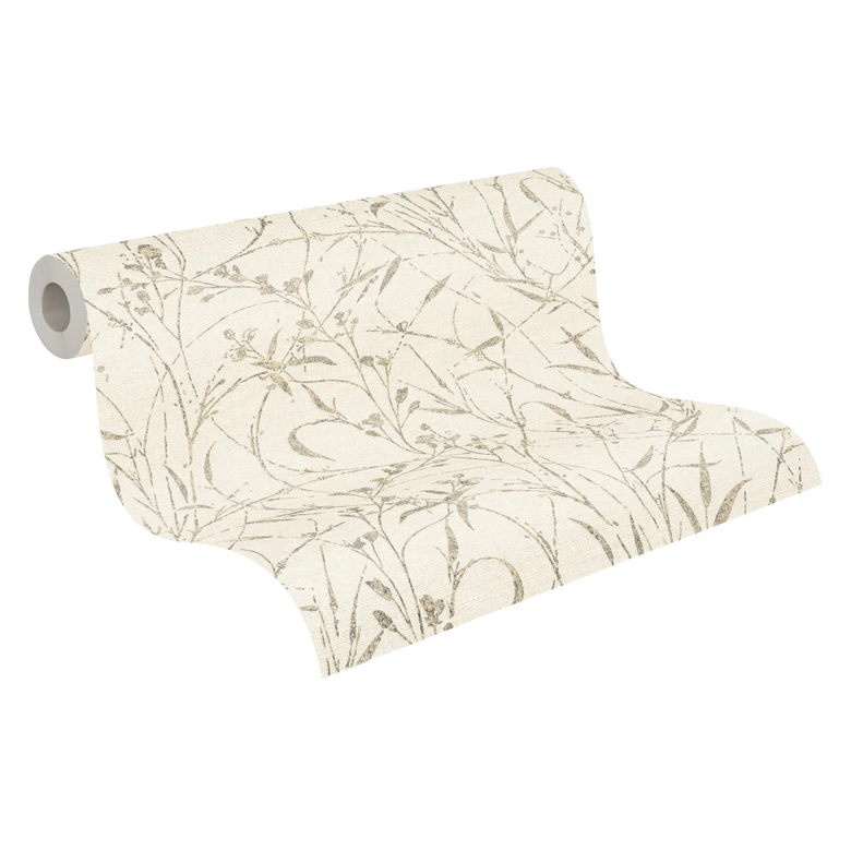 Vliesbehang Fee Wild Free crème beige grijs metallic - grassen wilde bloemen woonkamer hal kantoor 