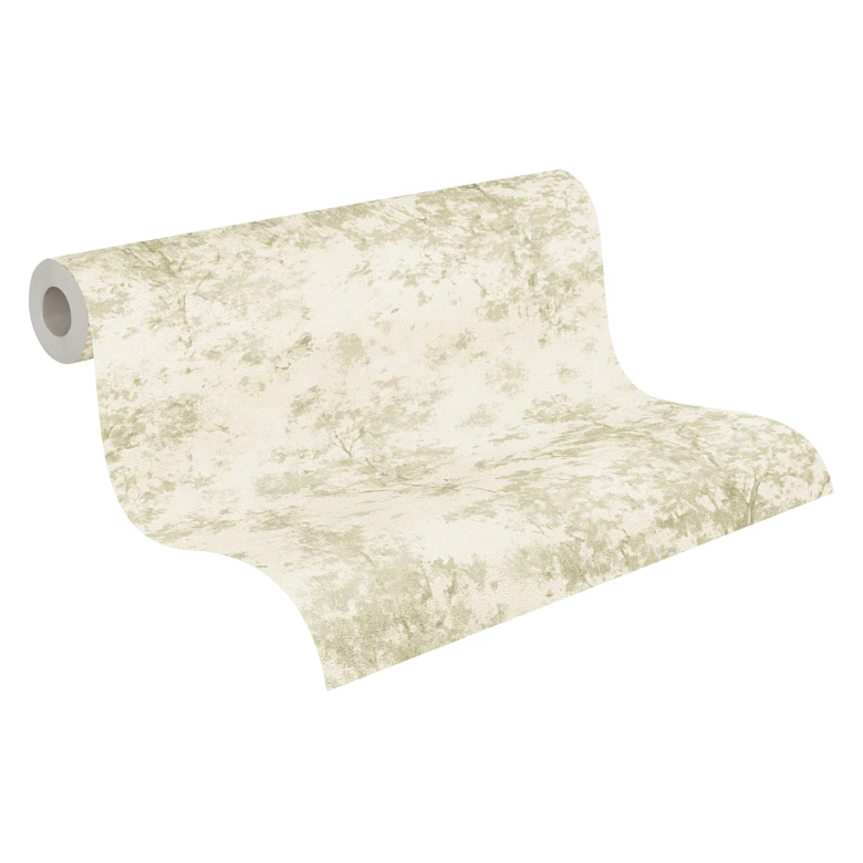 Vliesbehang Astrid Whispering Woods crèmegroen metallic - bosbehang bomen aquarel glanzend 