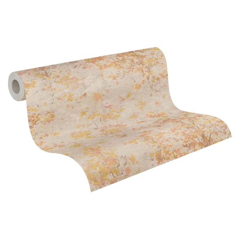 Papel pintado no tejido Astrid Whispering Woods beige amarillo marrón - papel pintado bosque árboles acuarela papel pintado naturaleza 