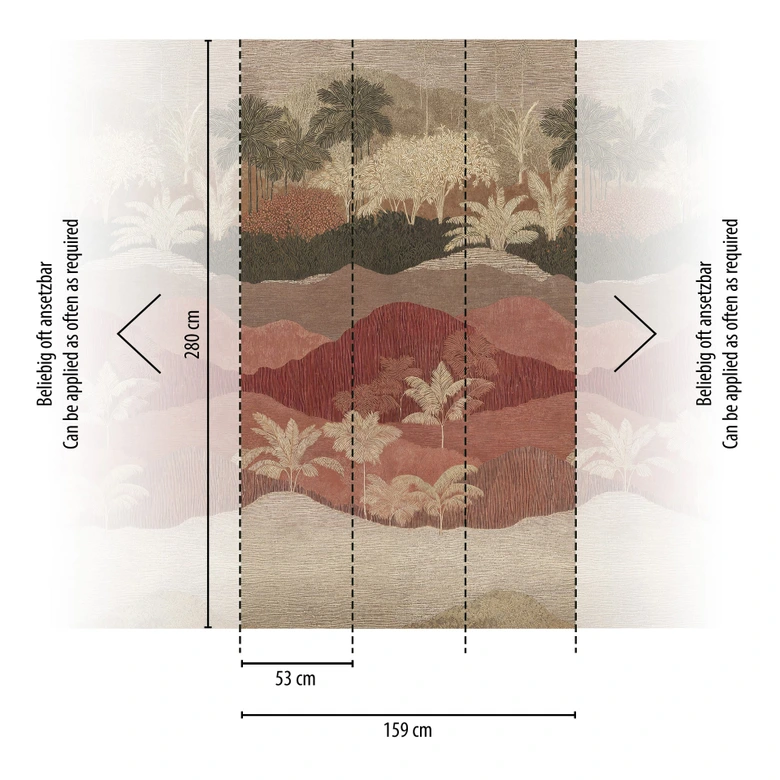 Fotobehang vlies landschap met bomen bruin crème rood mat uitrekbaar 1,59 x 2,80 m behang 