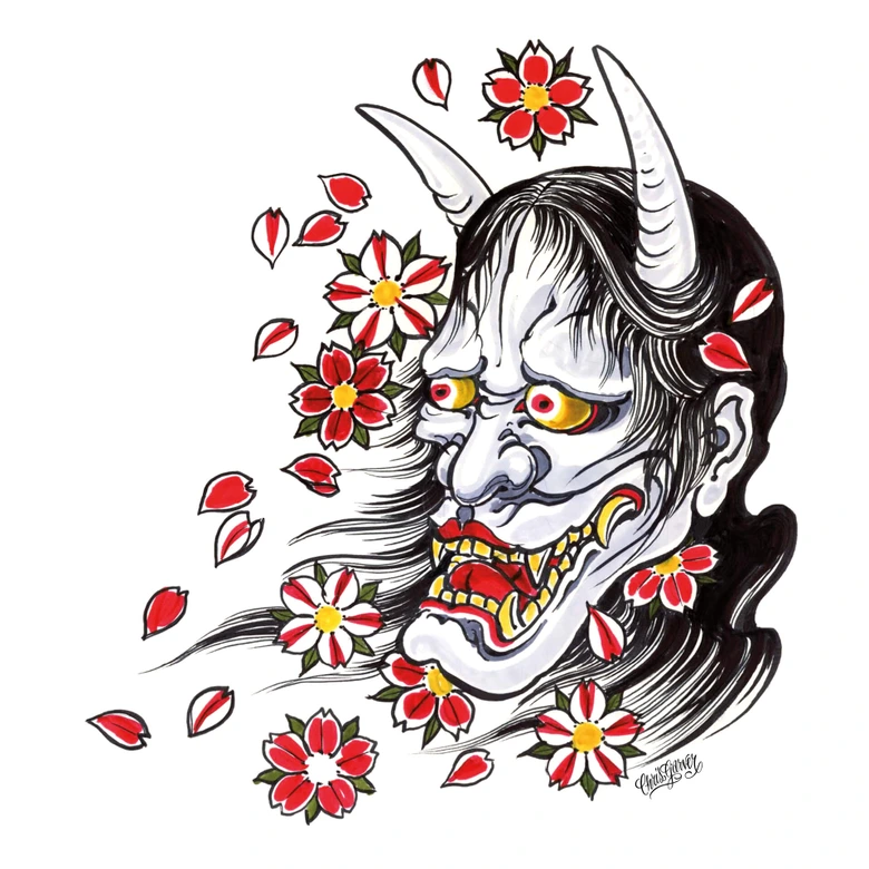 Sticker mural - Miami Ink - Masque Hannya  