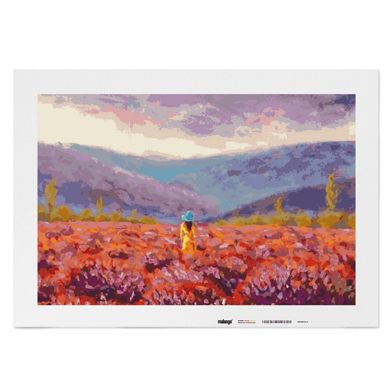 Malen nach Zahlen Leinwandbild - Blumen Landschaft mit Frau  