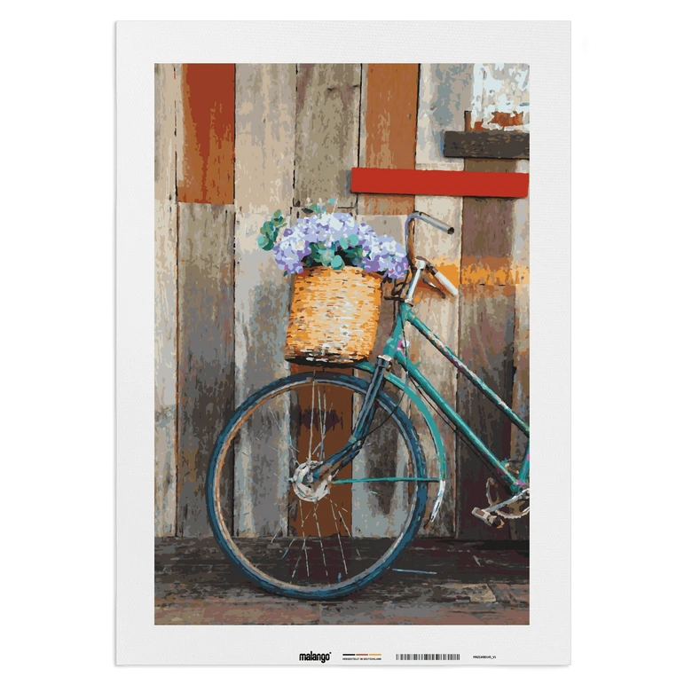 Malen nach Zahlen Leinwandbild - Blumen am Fahrrad  