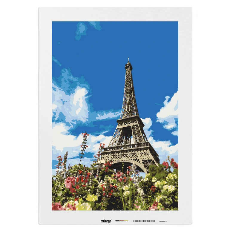 Malen nach Zahlen Leinwandbild - Blumen am Eifelturm  