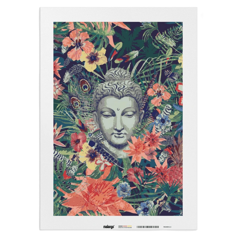 Malen nach Zahlen Leinwandbild - Buddha unter Blumen  