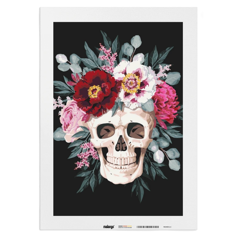 Malen nach Zahlen Leinwandbild - Schädel Blumen  