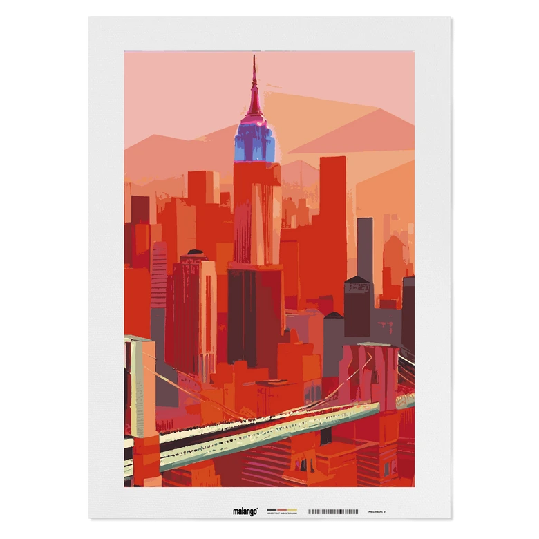 Malen nach Zahlen Leinwandbild - New York red Skyline  
