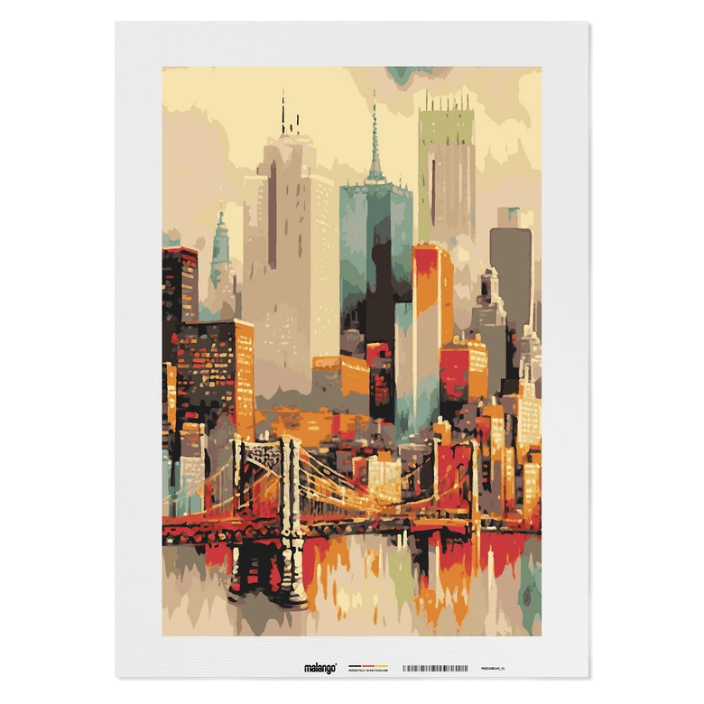 Malen nach Zahlen Leinwandbild - New York Spiegelbild im East River  
