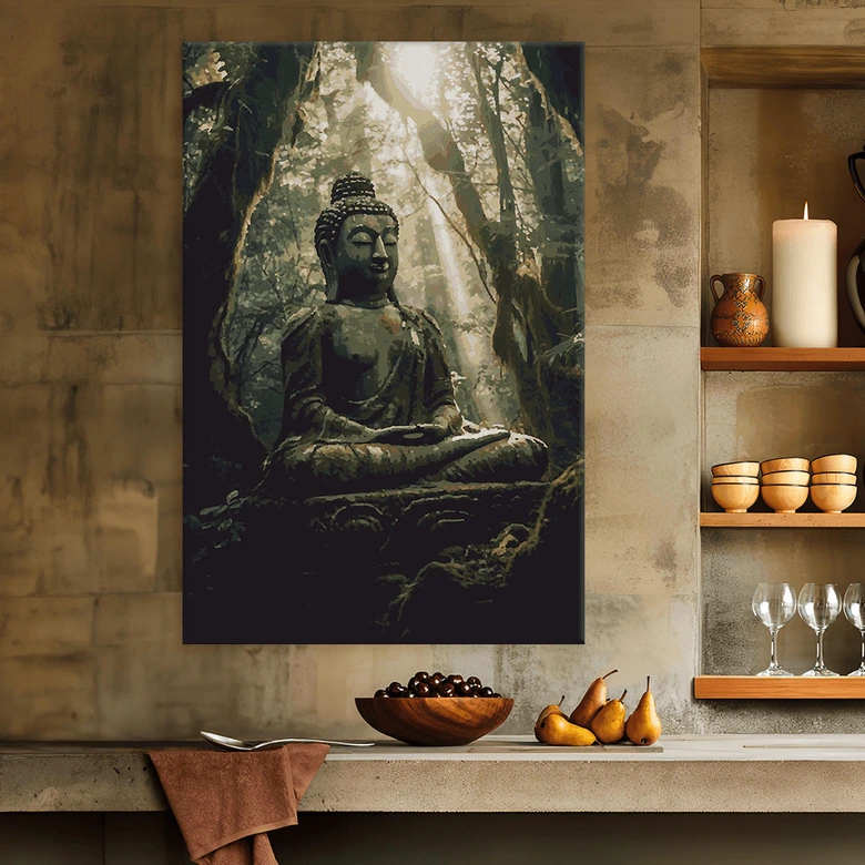 Malen nach Zahlen Leinwandbild - Buddha Bahi im Wald  