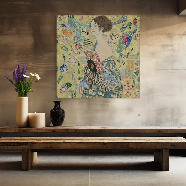 Malen nach Zahlen Leinwandbild - Klimt - Dame mit Fächer  