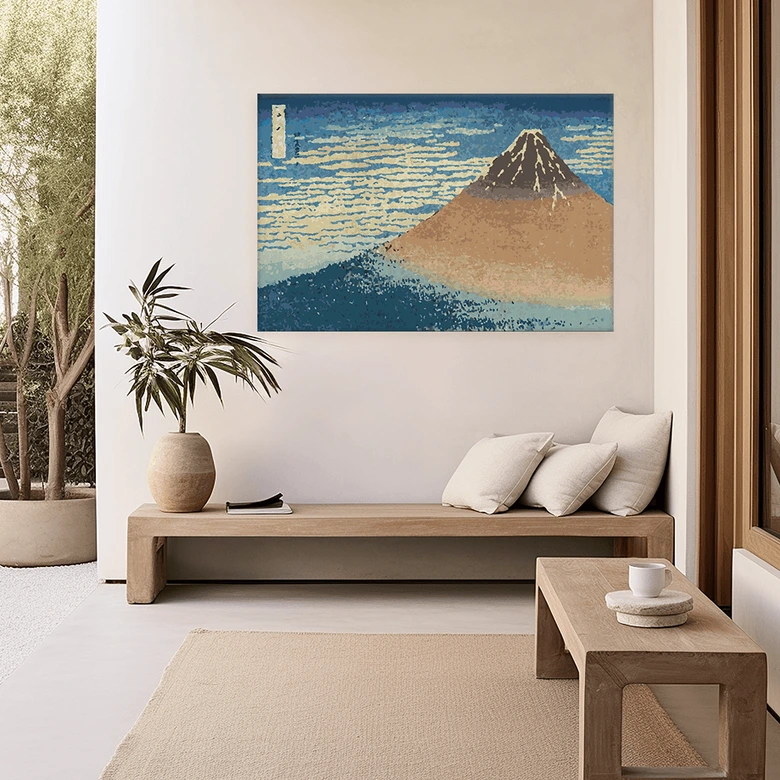 Malen nach Zahlen Leinwandbild - Hokusai - Feiner Wind, Klarer Morgen (Roter Fuji)  