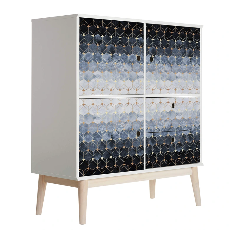Stickers pour meuble Fredriksson - Hexagone : bleu et or 