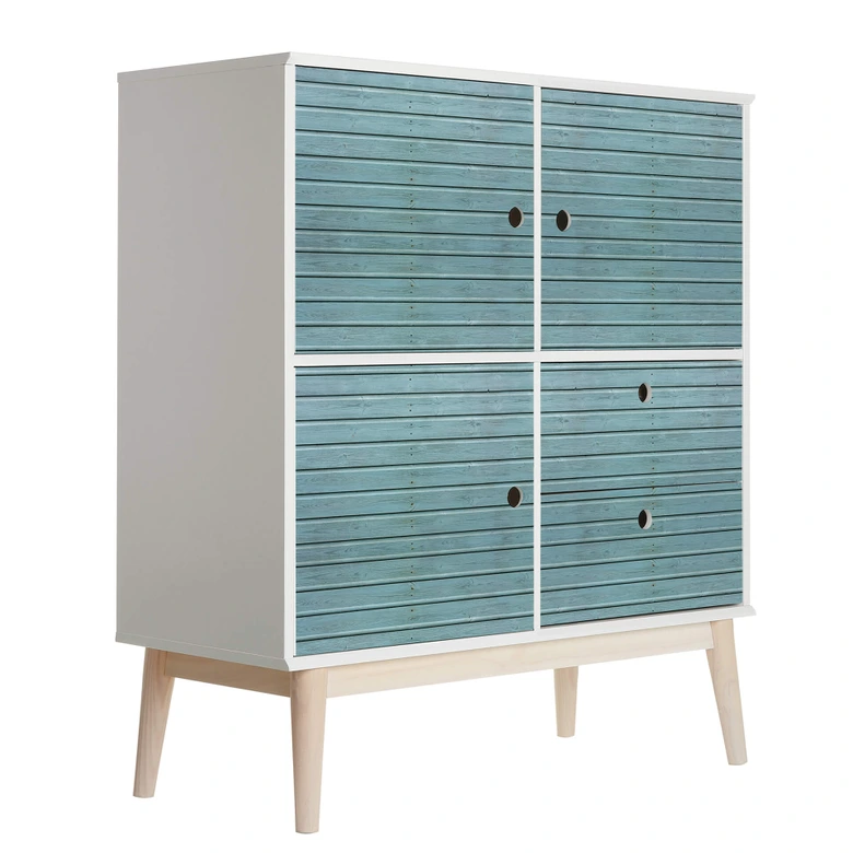 Vinilo adhesivo muebles madera teñida azul 