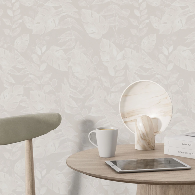 Pflanzen Mustertapete Tropische Blätter Beige - Bloomery Decor 