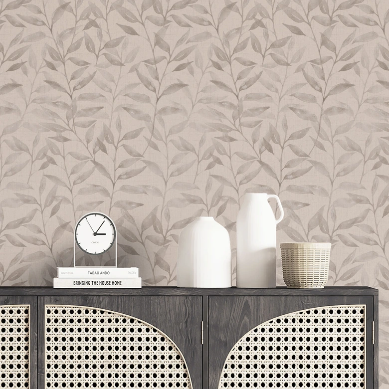 Mustertapete Zarte Aquarell-Blätter - Soft Grau - Bloomery Decor 