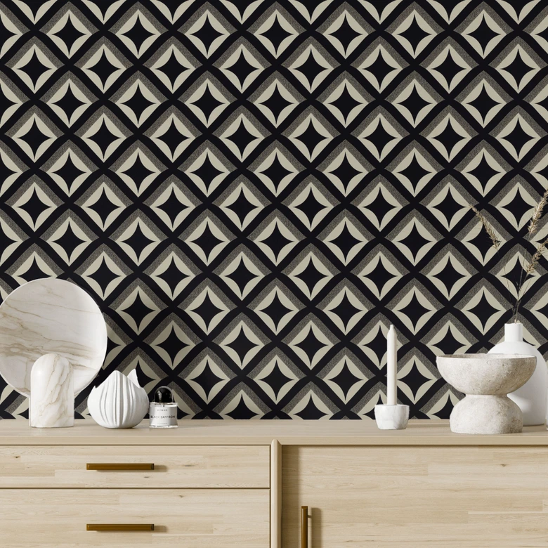 Tapet med mønster sort-beige ornamenter - Treechild 